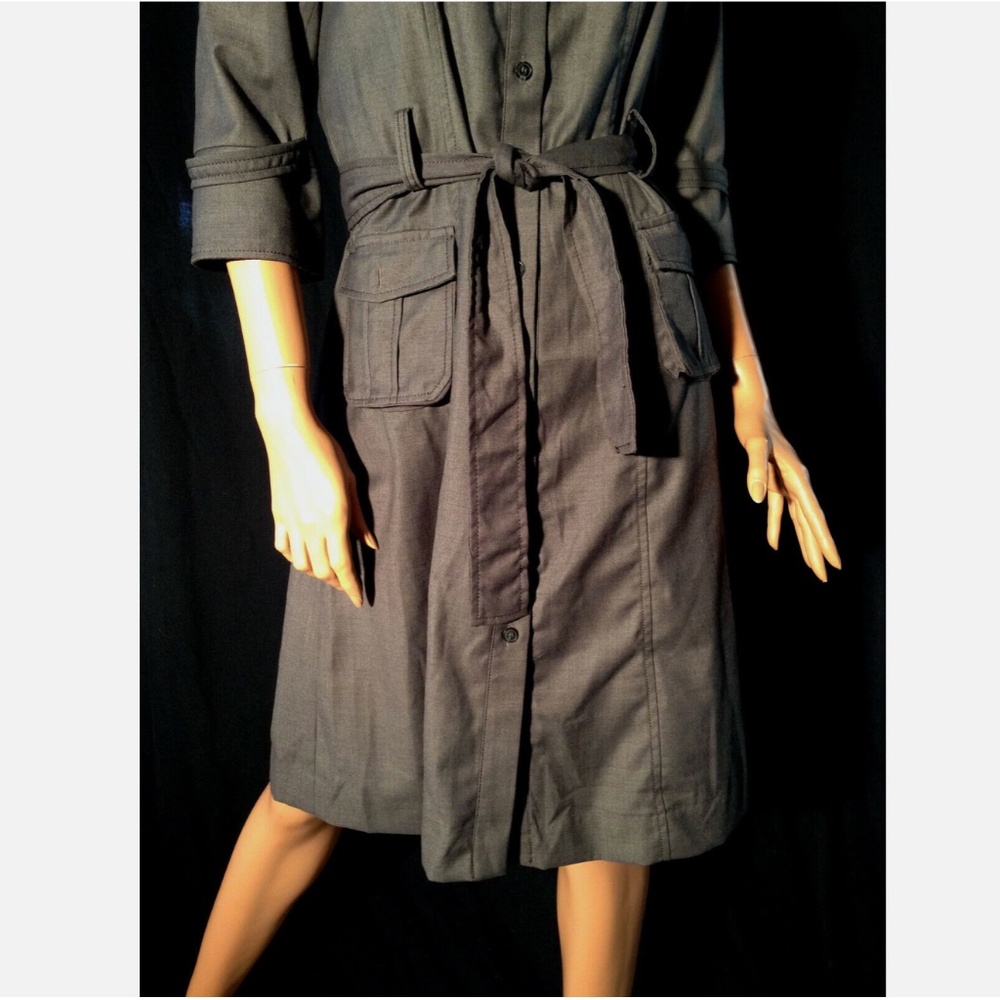 Vtg 90s ALLURA Gray Collared Button Down Shirt Dress/Sash Tie Belt~3/4 Sleeve~8 - Picture 7 of 9
